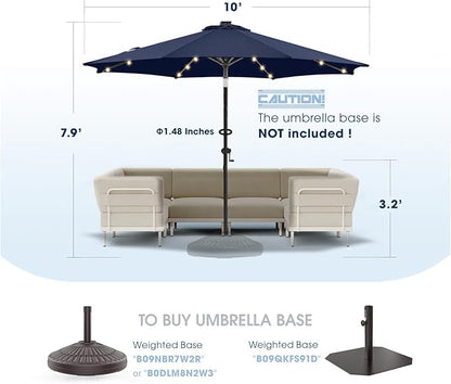 wikiwiki 10ft Solar Led Patio Umbrella, Sturdy Outdoor Market Umbrella for Deck, Pool, Garden w/Tilt, Crank, 32 LED Lights, Navy Blue