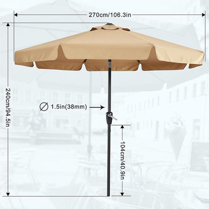 MASTERCANOPY Valance Patio Umbrella for Outdoor Table Market -8 Ribs (9ft, Khaki)