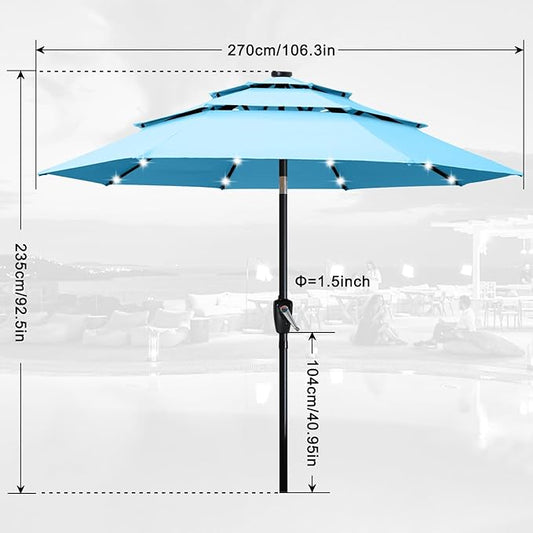 ABCCANOPY Solar Led Patio Umbrellas 3-Tiers 9FT (Turquoise)
