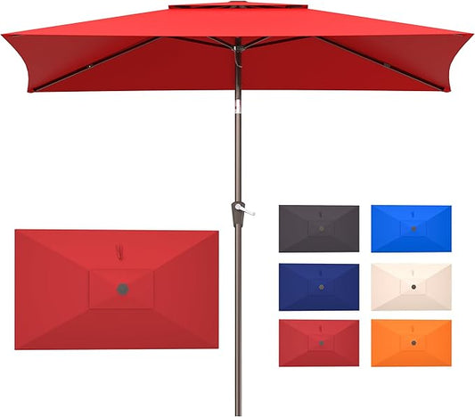 6.6x10ft Rectangular Patio Umbrella, 2 Tiers Outdoor Table Umbrellas with Push Button Tilt and Crank for Patio, Pool, Backyard, Deck, Picnic, Yard (Wine Red)
