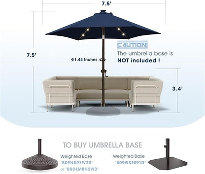 wikiwiki 7.5ft Solar Led Patio Umbrella, Sturdy Outdoor Market Umbrella for Deck, Pool, Garden w/Tilt, Crank, 18 LED Lights, Navy Blue