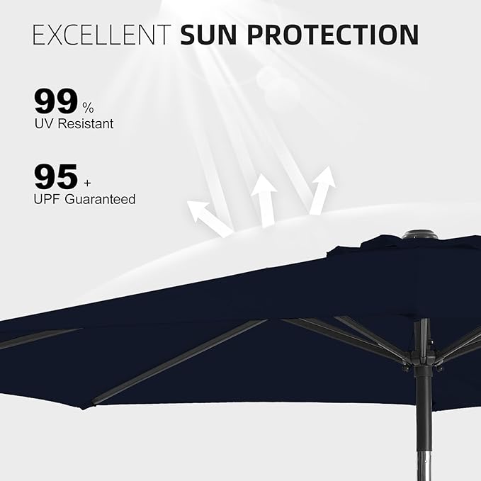 wikiwiki 10 FT Patio Umbrellas Outdoor Table Market Umbrella with Push Button Tilt/Crank, 8 Sturdy Ribs, Fade Resistant Waterproof POLYESTER DTY Canopy for Garden, Lawn, Backyard & Pool, Navy Blue