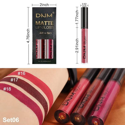 evpct 3Pcs Dark Red Purple Matte 24-hour Liquid Lipstick Sets, Matte Lipstick Lip Stain Long Lasting 24 Smudge Waterproof Lip Gloss Gift Set Matt Lipsticks Set Matt Liquid Women Makeup Lipstick 06