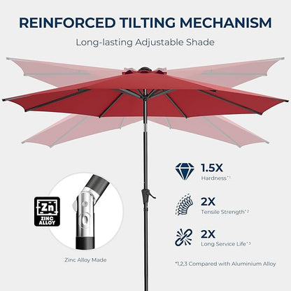 9ft Outdoor Patio Umbrella - Market Table Pool Deck Umbrella UPF50+ UV Protection with Push Button Tilt, Crank and 8 Sturdy Ribs (Red, No base)