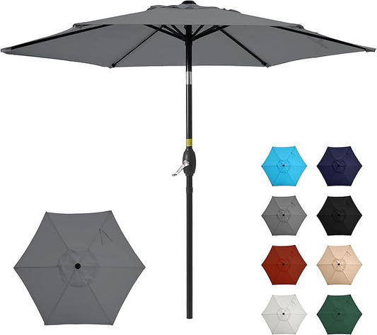 SUNVIVI OUTDOOR 7.5' Outdoor Patio Umbrella, Patio Umbrella, Market Umbrella, Metal Pole Umbrella with Push Button Tilt and Crank, 6 Ribs, Polyester Canopy