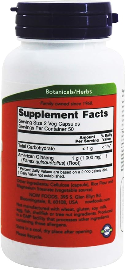 NOW Foods American Ginseng, 100 Capsules, 500 mg (Pack of 3)