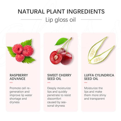 Plumping Lip Oil, Hydrating Lip Gloss Tinted Lip Balm Lip Care Transparent Toot Lip Oil, Non-Sticky Long Lasting Nourishing Lip Glow Oil Repairing Lightening Lip Lines Lip Care Products(CHERRY)