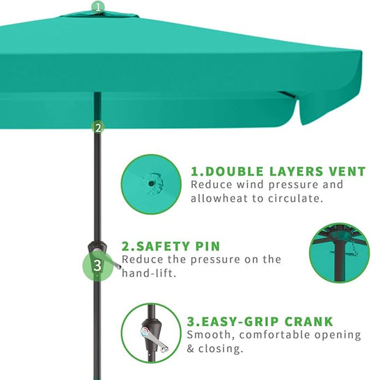 8 * 10FT Rectangular Patio Umbrella Table Market Umbrella w/Crank Outdoor Umbrellas for Garden, Deck, Backyard, Pool and Beach, Cerulean