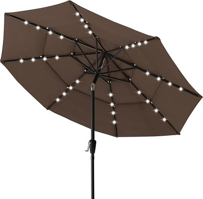 ABCCANOPY Solar Led Patio Umbrellas 3-Tiers 9FT (Brown)
