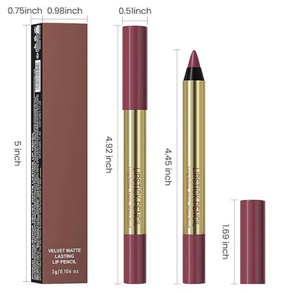 Rose Red Matte Lip Liner Pencil - Crayon Matte Lipstick Pencil, No Transfer, Smudgeproof & Waterproof, Sharpenable Lip Crayon for Women, Velvet Long-Lasting Lip Color 04#
