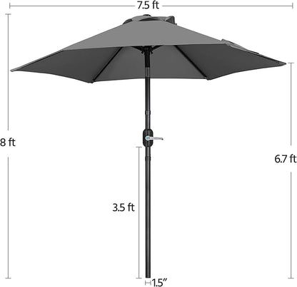 Yaheetech Patio Umbrella, 7.5FT Outdoor Table Market Umbrella with Push Button Tilt and Crank & Sturdy Ribs UV Protection for Garden, Deck, Backyard, Pool, Gray