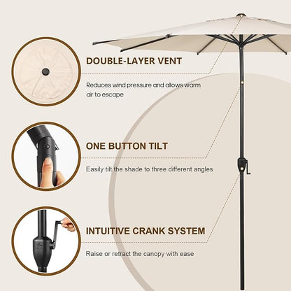 Abba Patio 9FT Lyon Outdoor Patio Umbrella Outdoor Table Umbrella with Push Button Tilt and Crank Market Umbrella 8 Sturdy Ribs UV Protection Waterproof for Garden Deck Backyard Pool Beige
