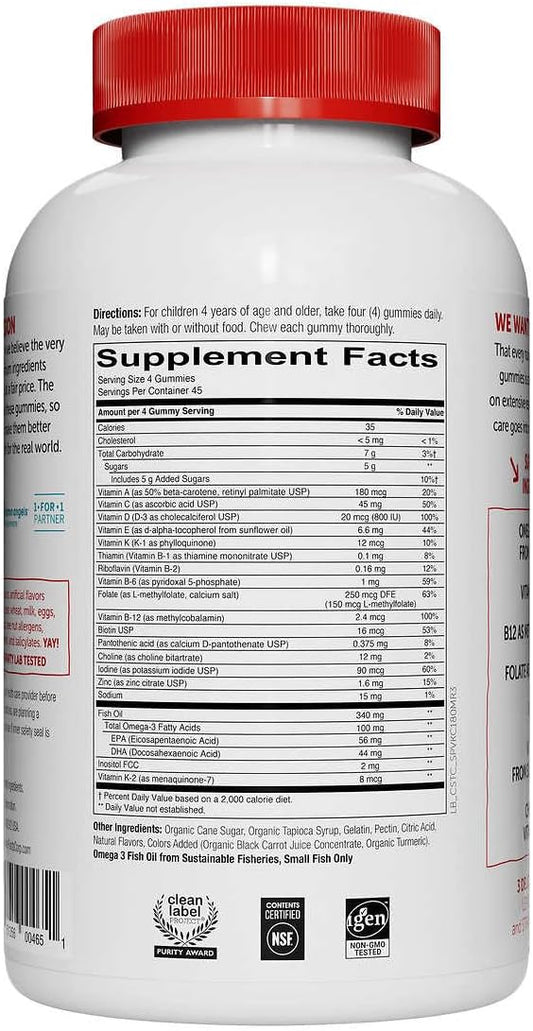 SmartyPants Kids Complete Multivitamin, 180 Gummies Bundle with Long Glacier Pill Oragnizer, Small Cute Pill Container for Medicine, Vitamins, Fish Oils, Supplement, Green