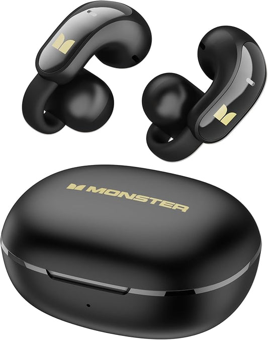 Monster Open Ear AC228 Wireless Headphones, Clip-On Earbuds, Adaptive Comfort, Immersive Audio, Bluetooth 6.0 Open Ear Earphones with ENC Clear Call, 30H Playtime, IPX5 Water Resistant, Black