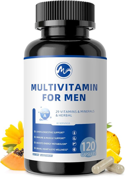 Multivitamin for Men - Daily Mens Multivitamins with Vitamin D, Zinc, Methylcobalamin B12, Folic Acid, Lycopene and Prebiotics for Men's Wellness, Immune Support, Energy and Vitality, 120 Capsules