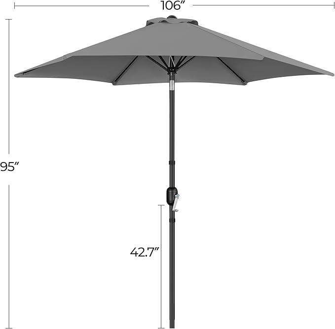 Yaheetech Patio Umbrella, 9FT Outdoor Table Market Umbrella with Push Button Tilt and Crank, Yard Sun Shade with Sturdy Ribs for Garden, Deck, Backyard, Pool, Gray