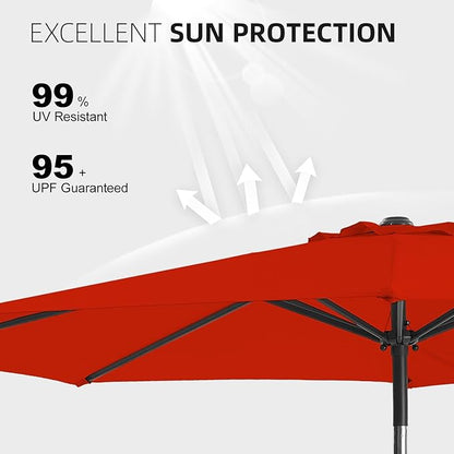 wikiwiki 10 FT Patio Umbrellas Outdoor Table Market Umbrella with Push Button Tilt/Crank, 8 Sturdy Ribs, Fade Resistant Waterproof POLYESTER DTY Canopy for Garden, Lawn, Deck, Backyard & Pool, Red