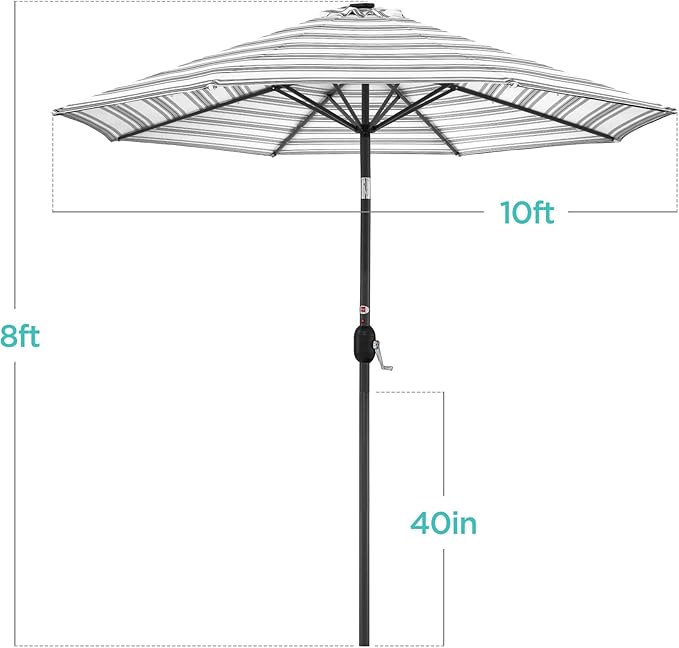Best Choice Products 10ft Solar Polyester LED Lighted Patio Umbrella w/Tilt Adjustment and UV-Resistant Fabric - Striped Gray