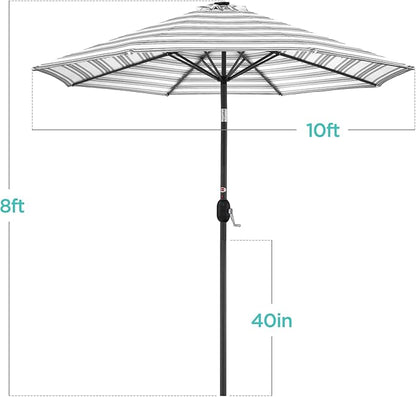 Best Choice Products 10ft Solar Polyester LED Lighted Patio Umbrella w/Tilt Adjustment and UV-Resistant Fabric - Striped Gray