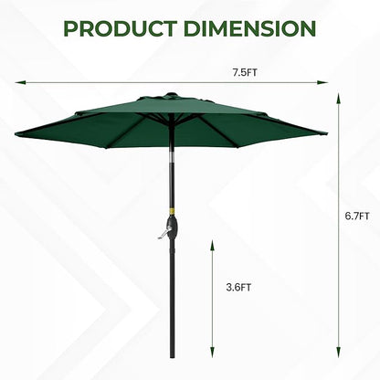 SUNVIVI OUTDOOR 7.5' Outdoor Patio Umbrella, Patio Umbrella, Market Umbrella, Metal Pole Umbrella with Push Button Tilt and Crank, 6 Ribs, Polyester Canopy
