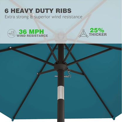 7.5FT Patio Umbrella Table Market Umbrella w/Tilt and Crank Heavy-Duty Round Outdoor Umbrellas for Garden, Deck, Backyard, Pool and Beach, Lake Blue