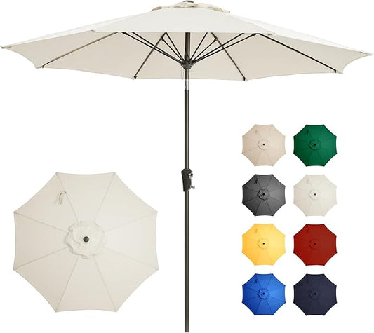 Ayge 9FT Large Outdoor Patio Umbrella Market Table Umbrella-UV Resistant, Easy Push Button Tilt and Crank, 8 Sturdy Fiberglass Ribs Heavy-Duty Pool Umbrella for Deck, Backyard,Garden