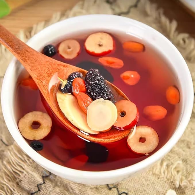 Ginseng and Wolfberry Tea, Ginseng Nine Treasure Tea, Red Date Wolfberry Mulberry Tea Chinese Kidney Herbal Red Ginseng Tea (1)