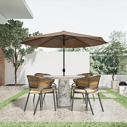 Greesum 9FT Patio Umbrella with Push Button Tilt and Crank, Outdoor Table Umbrella with 8 Sturdy Ribs, Market Table Parasol for Garden, Lawn, Backyard & Pool, Without Base, Brown