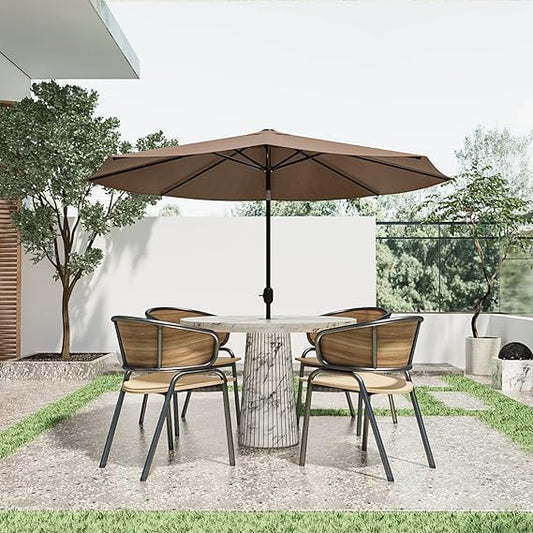 Greesum 9FT Patio Umbrella with Push Button Tilt and Crank, Outdoor Table Umbrella with 8 Sturdy Ribs, Market Table Parasol for Garden, Lawn, Backyard & Pool, Without Base, Brown
