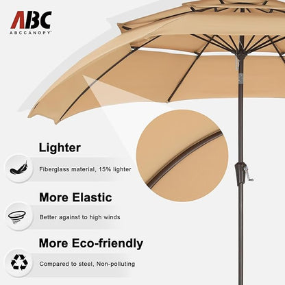ABCCANOPY 11Ft 3 Tiers Market Umbrella Patio Umbrella Outdoor Table Umbrella (Khaki)