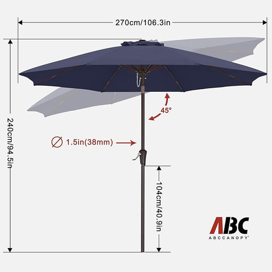 ABCCANOPY 9FT Outdoor Patio Umbrella, 8 Ribs Table Umbrella w/Crank for Easy Set Up, Suitable for Garden, Lawn, Deck & Backyard (Navy Blue)