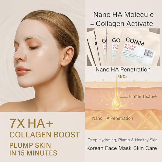 Face Mask Korean Skin Care with Hyaluronic Acid & Collagen Activation- Face Masks Skincare Hydration, Anti Aging & Moisturizing Sheet Mask for All Skin Korean Face Mask 5 Sheets