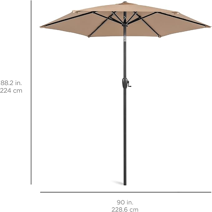 Best Choice Products 7.5ft Heavy-Duty Round Outdoor Market Table Patio Umbrella w/Steel Pole, Push Button Tilt, Easy Crank Lift - Tan