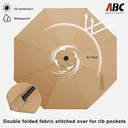 ABCCANOPY 9FT Outdoor Patio Umbrella, 8 Ribs Table Umbrella w/Crank for Easy Set Up, Suitable for Garden, Lawn, Deck & Backyard (Tan)