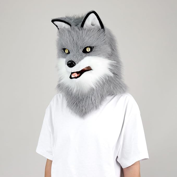HAOAN Furry Dog Mask Animal Wolf Full Head for Halloween Fancy Dress Party Cosplay Costume Women Men