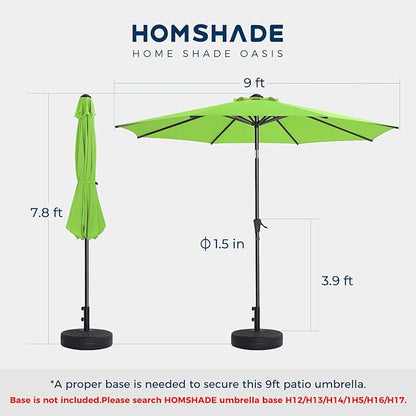 9ft Outdoor Patio Umbrella - Market Table Pool Deck Umbrella UPF50+ UV Protection with Push Button Tilt, Crank and 8 Sturdy Ribs (Apple Green, No base)