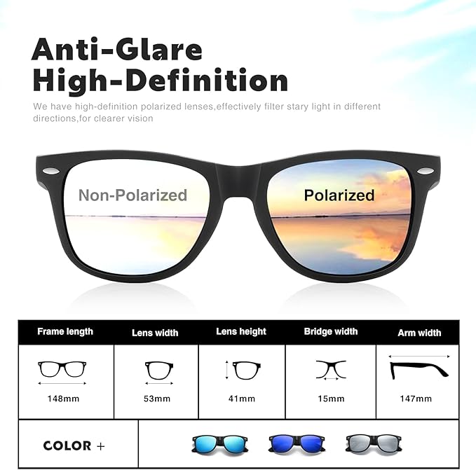 DEMIKOS Sunglasses Men Polarized Sunglasses for Mens Womens Retro Mirror Lens for Driving Fishing UV400 Protection