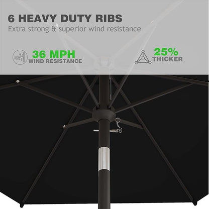 7.5FT Patio Umbrella Table Market Umbrella w/Tilt and Crank Heavy-Duty Round Outdoor Umbrellas for Garden, Deck, Backyard, Pool and Beach, Black