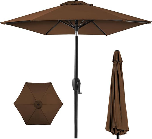 Best Choice Products 7.5ft Heavy-Duty Round Outdoor Market Table Patio Umbrella w/Steel Pole, Push Button Tilt, Easy Crank Lift - Brown