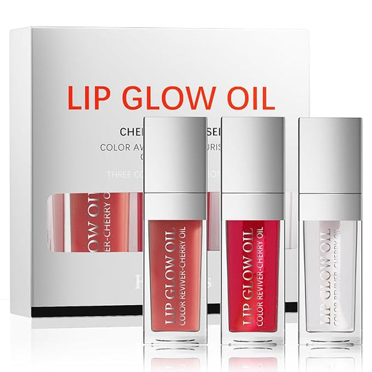 Liquid Lip Oil Gloss, 3 Pack Moisturizing Hydrating Nourishing Long Lasting Tinted Lip Gloss Plumper Gift Box for Teens Women Wife Mum Gift Idea