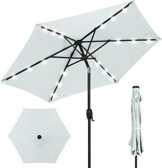 Best Choice Products 7.5ft Outdoor Solar Market Table Patio Umbrella for Deck, Pool w/Tilt, Crank, LED Lights - Baby Blue