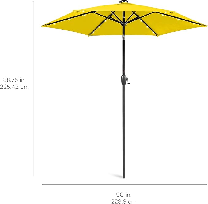 Best Choice Products 7.5ft Outdoor Solar Market Table Patio Umbrella for Deck, Pool w/Tilt, Crank, LED Lights - Yellow