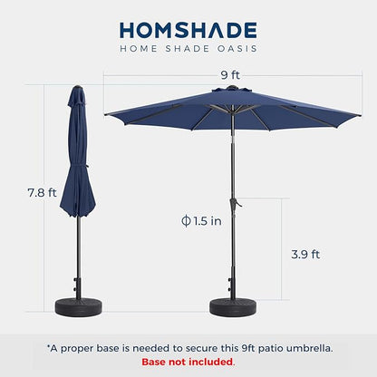 9ft Outdoor Patio Umbrella - Market Table Pool Deck Umbrella UPF50+ UV Protection with Push Button Tilt, Crank and 8 Sturdy Ribs (Navy Blue, No base)