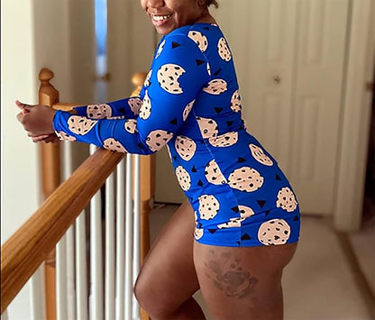 MissShorthair Onesies Women Sexy, Cute Onesie Pajamas for Women Long Sleeve Cookie Monster Large