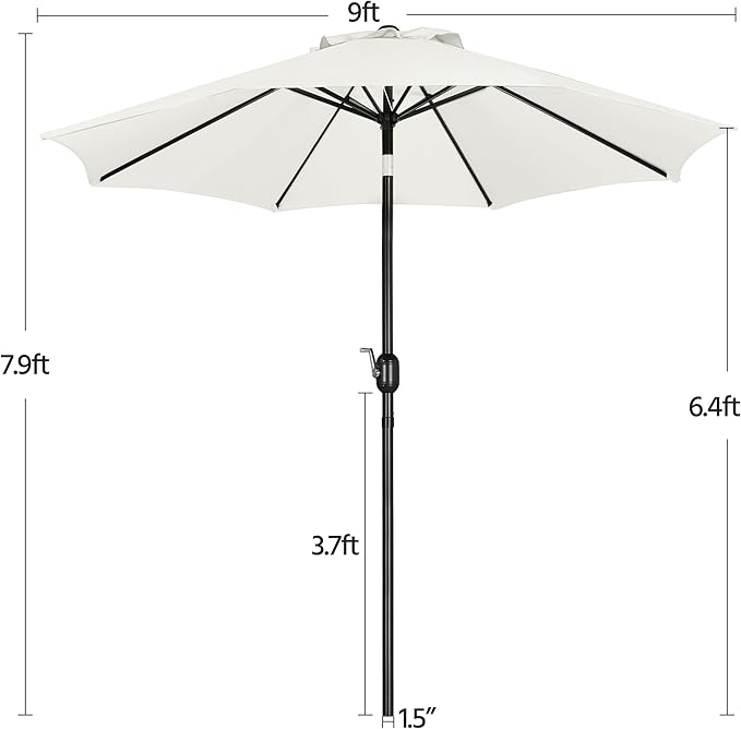 Yaheetech 9' Patio Umbrella, Outdoor Market Table Umbrella, Yard Sun Shade w/Push Button Tilt and Crank, 8 Sturdy Ribs for Garden, Pool, Deck