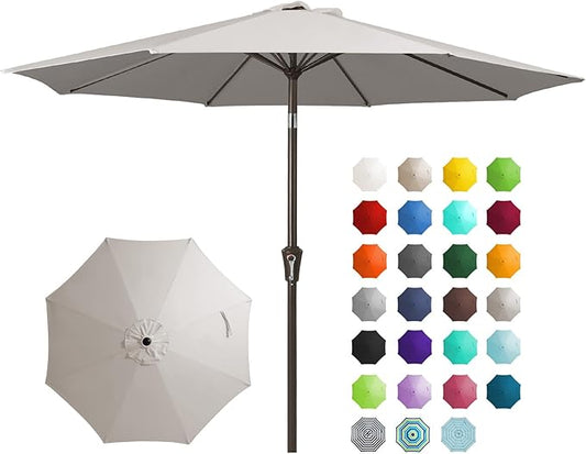 JEAREY 9FT Outdoor Patio Umbrella Outdoor Table Umbrella with Push Button Tilt and Crank, Market Umbrella 8 Sturdy Ribs UV Protection Waterproof for Garden, Deck, Backyard, Pool (Fog Gray)