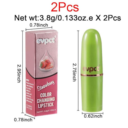 evpct 2Pcs Strawberry Color Changing Lipstick Tinted Lip Balm Gloss Stain Set Magic PH Color Changing Flower Lazy Korean Jelly Lipstick Makeup Set labiales mate 24 horas originales labial magico