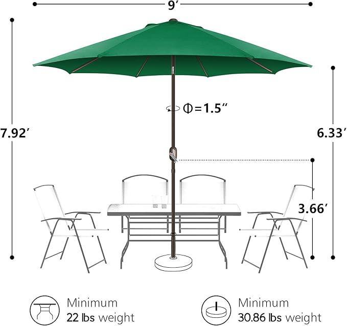 7.5Ft/9Ft Patio Umbrella, UV Protect Pool Umbrella with Heavy Duty Pole,Outdoor Umbrella with Push Botton Tilt & Crank