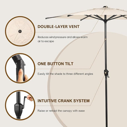 Abba Patio 7.5FT Lyon Outdoor Patio Umbrella Outdoor Table Umbrella with Push Button Tilt and Crank Market Umbrella 6 Sturdy Ribs UV Protection Waterproof for Garden Deck Backyard Pool Beige