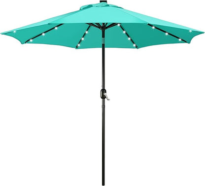 Yaheetech 9FT Solar Powered Patio Umbrella - UV Protection Market Table Umbrella w/ 32 LED Lights & Push Button Tilt & Crank Lift System for Garden/Lawn/Deck/Backyard/Pool, Turquoise